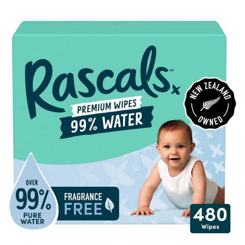 Rascals 99% Water Premium Wipes, Multipack, 480 Count, Baby Essential, Daily Use