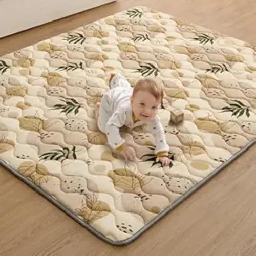 Blissful Diary Baby Play Mats for Floor, 71x59 Inch Extra Thicker & Large Soft Cushioning Foam Playmats for Babies and Toddlers, Foldable Washable Baby Crawling Mat for Playpen, Earth Tones Design