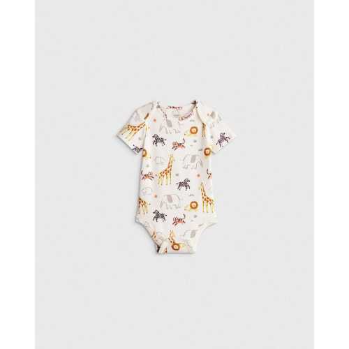 100% Organic Cotton Short Sleeve Bodysuit - Baby in Safari