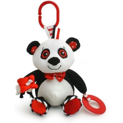 Genius Baby Toys Panda Soft Sensory Toy with Teething Ring for Baby, Attaches to Stroller, 8"
