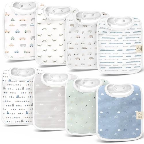 KeaBabies 8-Pack Organic Baby Bibs for Boys, Girls Drool Bibs (Vessels)