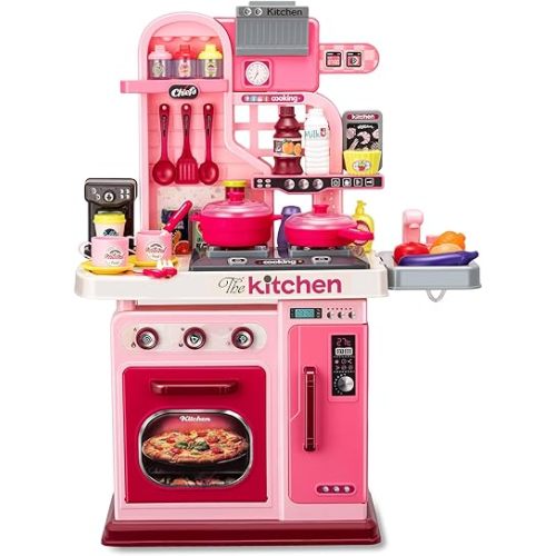 Kids Kitchen Playset Kitchen Toys Kitchen Toys for Toddlers 1 2 3, Pink