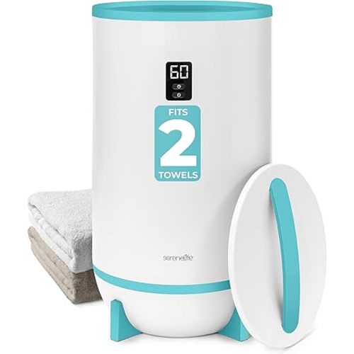 SereneLife Towel Warmer Bucket, with Customized Fragrance for Spa and Bathroom, Luxury Towel Heater Gifts for Him & Her, Auto Shut off, Fits 2 large Towels, Blankets, Bathrobes, PJ's (Blue)