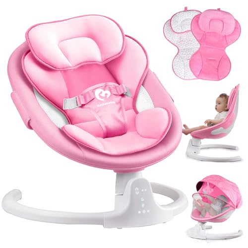 Bluetooth Baby Swing for Infants, Compact & Portable Pink Baby Girl Swing, 3 Seat Positions, 5 Swing Speed, 10 Music, Remote Control, Plug-in Power, Reversible Cushion, mecedora eléctrica para Bebe