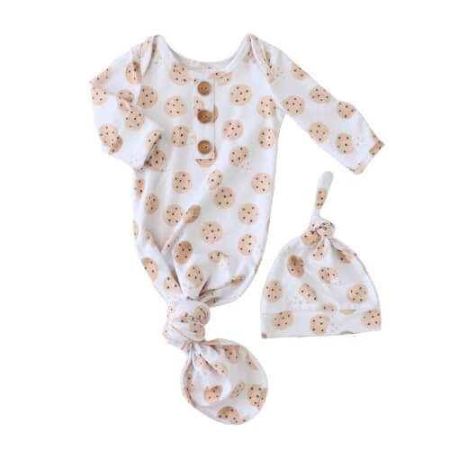 Cookie Crumble Newborn Baby Knot Gown & Hat Set