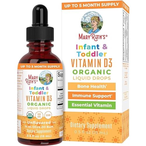 USDA Organic Vitamin D Drops by MaryRuth's | Vitamin D3 Liquid | Sugar Free | Liquid Vitamin D Drops Immune Support for Infants & Toddlers | VIT D3 | Vegan | Gluten Free | Non-GMO | 90-150 Servings