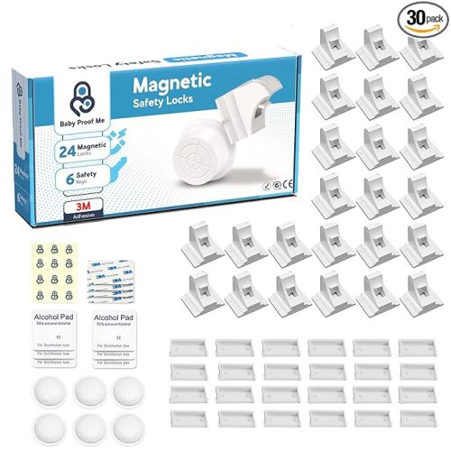 Baby Proof Me 24-Pack Magnetic Cabinet Locks, Baby Proofing Child Safety Locks with 6 Keys, No-Drill 3M Adhesive for Cabinets & Drawers