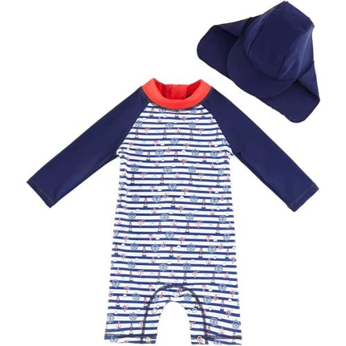 UMELOK Baby Boys UPF 50+ Sun Protection One Piece Rashguard Swimsuit with Snap Bottom