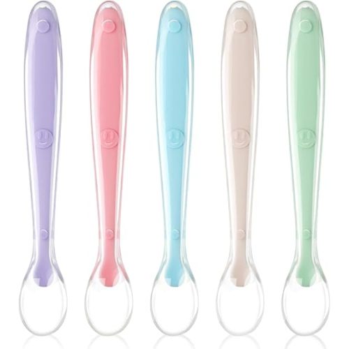 Vicloon Baby Silicone Spoons, 5 PCS Toddler Training Feeding Spoons, Soft Tip BPA Free Gum-Friendly, Dishwasher & Boil-Proof
