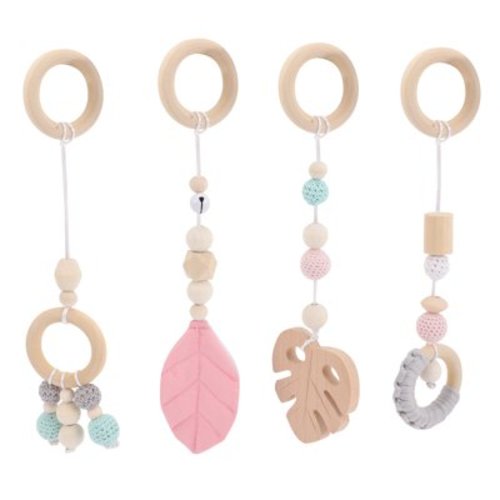 4pcs Baby Gym Toys Wooden Gym Hanging Toys Stroller Toys Nursery Decors