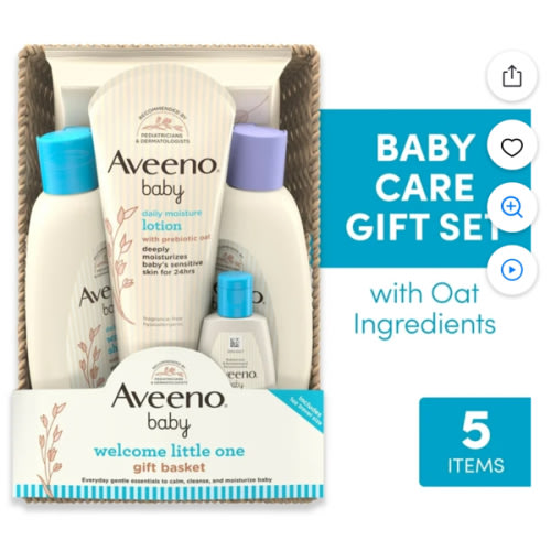 Aveeno Baby Baby Da la Bienvenida a un Pequeño Set de Regalo con Lavado, Champú, Toallitas y Loción para Pieles Sensibles, 5 Artículos de Tamaño Completo