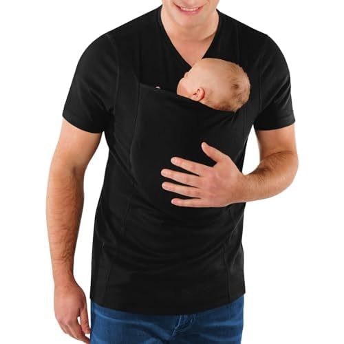 Mens Baby Carrier Shirt V Neck Short Sleeve T-Shirts for Men Skin to Skin T-Shirt with Pocket
