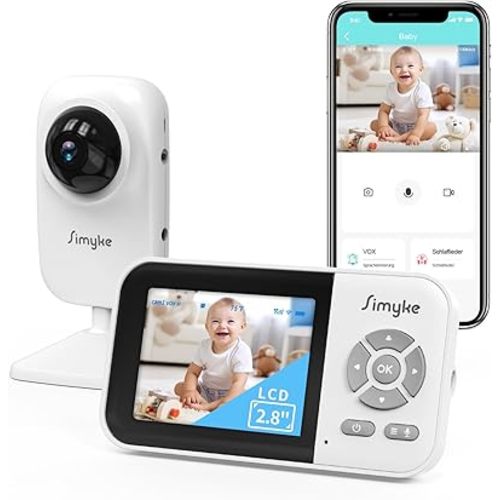 Video Baby Monitor with Camera No WiFi 1200ft Long Range, 2.8" Plug & Play Diaplay, Auto Night Vision, 5 Lullabies Portable Baby Sound Monitor, Baby Room Use, for Baby/Elderly