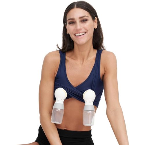 Hands Free Pumping Bra For Breastfeeding | Breast Pump - Maternity Bras For Pregnancy, Pumping & Nursing Bra in One - Medium - Marine