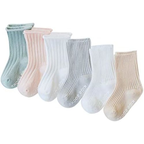 VWU Baby Crew Socks with Grips Unisex Toddler Infant Cotton tube Socks 0-5 Years
