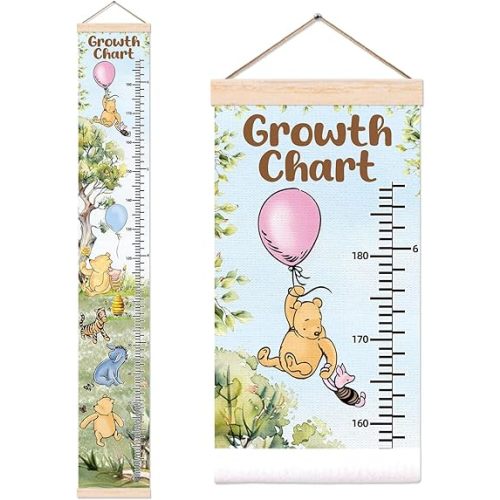 Baby Growth Chart Wall HangingDecor, Winnie Theme Height Chart for Boys Girls, Height Measurement for Wall Art, Canvas Measuring Wall Ruler, Perfect for Toddler Nursery Wall Decoration 9.8 * 64.3IN