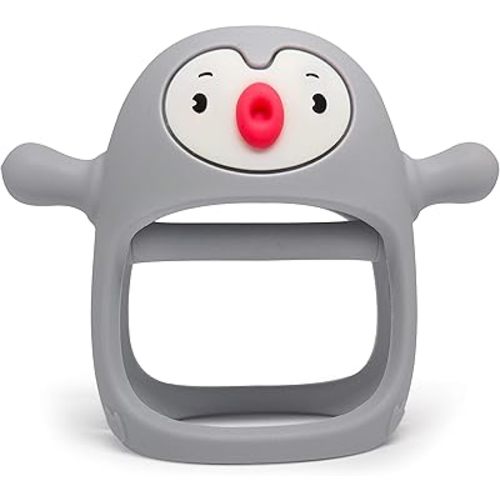 Smily Mia Penguin Pacifier for Breast Feeding Babies, Infant Handheld Soothers for 0-6Months Sucking Babies, Baby Teething Toys for 3-6Months, Baby Teether for Teething Pain Releif, Grey