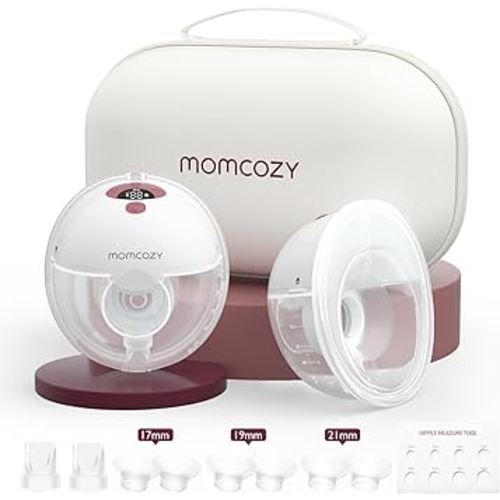 Momcozy Breast Pump Hands Free M5, Wearable Breast Pump of Baby Mouth Double-Sealed Flange with 3 Modes & 9 Levels, Electric Breast Pump Portable - 24mm, 2 Pack Cozy Red
