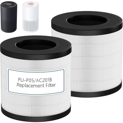 PU-P05/AC201B Replacement Filter Compatible with FULMINARE PU-P05 and Purivortex AC201B Air Purifiers, H13 True HEPA Air Filter for Home Pets Dander Dust Smoke Pollen 2pack