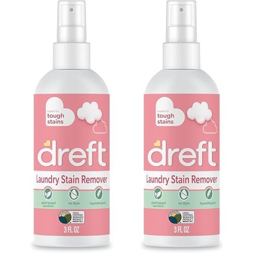 Dreft Stain Remover for Baby Clothes, Fragrance Free and Hypoallergenic Baby Stain Remover Spray, Travel Size Stain Treater, 3 Fl Oz ( Pack of 2)