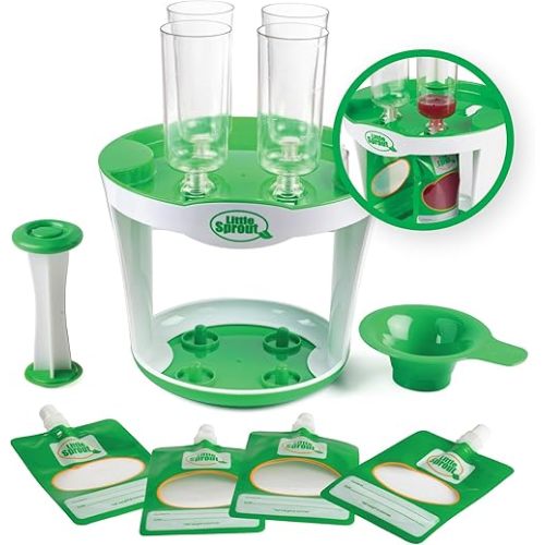 Baby Food Maker for Infants & Toddlers (11 Piece Set)- 4 6oz Food Squeeze Purees at Once w/Fill Station, Pouches, Funnel, Tubes & Plunger- Dishwasher Safe & BPA Free for Semi-Solid Food, Gift