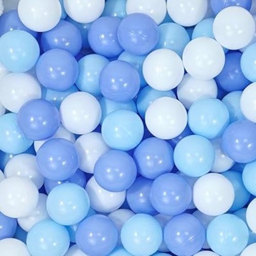 Ball Pit Balls for Kids, 100 pcs 2.15 Inches Small Size Thicken Soft Plastic Crush Proof Ball Pit Balls BPA Phthalate Free Baby Toddler Toy Ball with 3 Color White Blue Light Blue