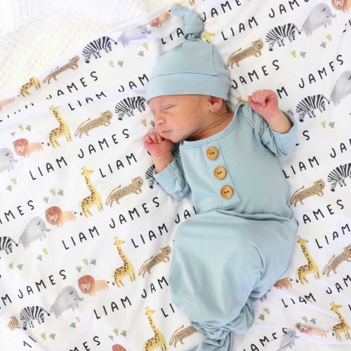 Safari Party Personalized Baby Name Swaddle