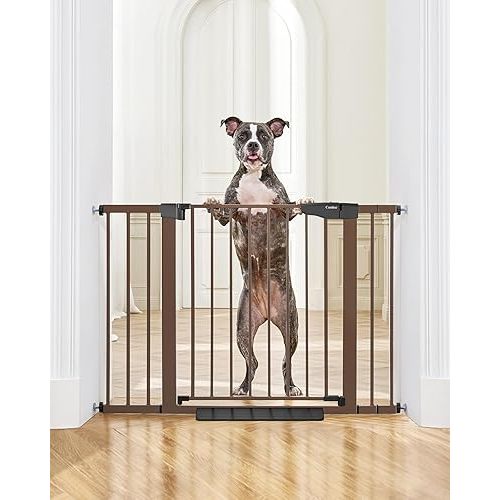 Cumbor 29.7-46" Baby Gate for Stairs, Mom's Choice Awards Winner-Auto Close Dog Gate for the House, Easy Install Pressure Mounted Pet Gates for Doorways, Easy Walk Thru Wide Safety Gate for Dog, Brown
