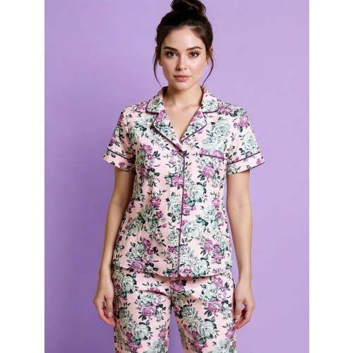 Women's Short Sleeve Lounge Set, Blissful Blossoms