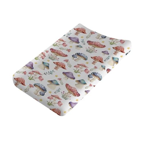 Watercolor Mushroom Baby Changing Pad Covers Mushroom Floral Leaves Diaper Change Table Sheets for Boy Girl Fantasy Mushrooms Soft Breathable Stretch Baby Changing Table Cover Mats 32''x16''