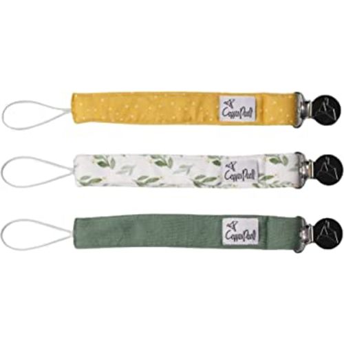 Copper Pearl Pacifier Holder 3-Pack: Premium Knit Binky Clips for Babies - Stylish Stainless Steel Design, Prevents Floor Drops - Fern