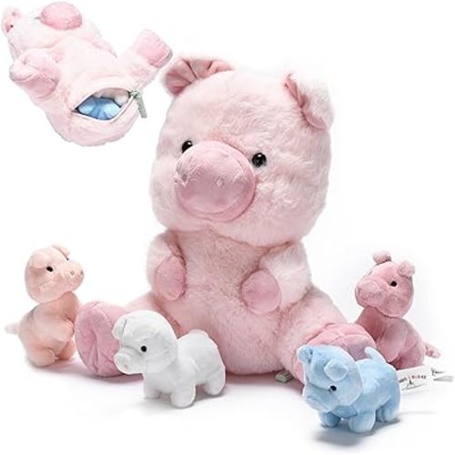 Pig Stuffed Animals with Babies Inside - Mommy and 4 Baby Piglet Plushes for Imaginative Play - Soft Cuddly Companion for Kids - Stuffed Animals for Girls Ages 3 to 8 Years