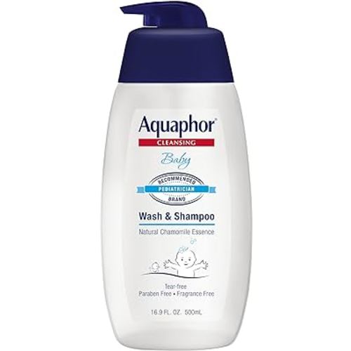 Aquaphor Baby Wash and Shampoo - Mild, Tear-free 2-in-1 Solution for Baby’s Sensitive Skin - 16.9 fl. oz. Pump