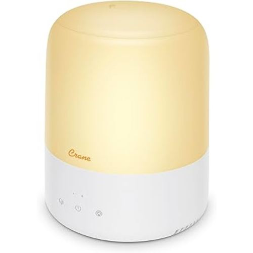Crane Top Fill Mini Humidifier for Bedroom and Nursery 3-in-1 Essential Oil Diffuser Sleep Light 0.5 Gallon Baby Humidifier