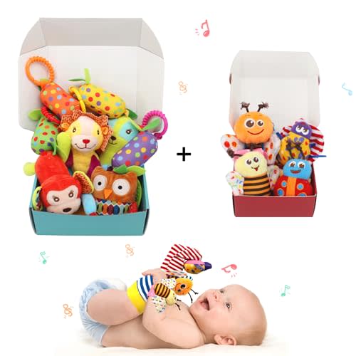 Wrist Rattles Foot Finder Rattle Sock Baby Toy, Hanging Rattle Toy, Hand Bracelet Rattle, Feet Leg Ankle Socks, Activity Rattle Present Gift for Newborn Infant Babies Boy Girl