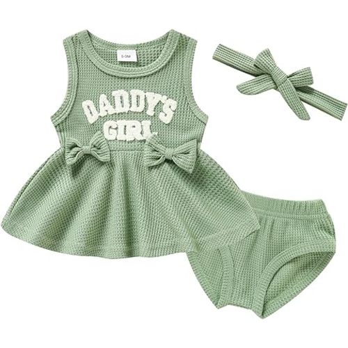 Viworld Baby Girl Clothes 0-18M Knitted Tops Sleeveless Set Letter Printed Daddy's Girl Baby Clothes Baby Girl Outfits