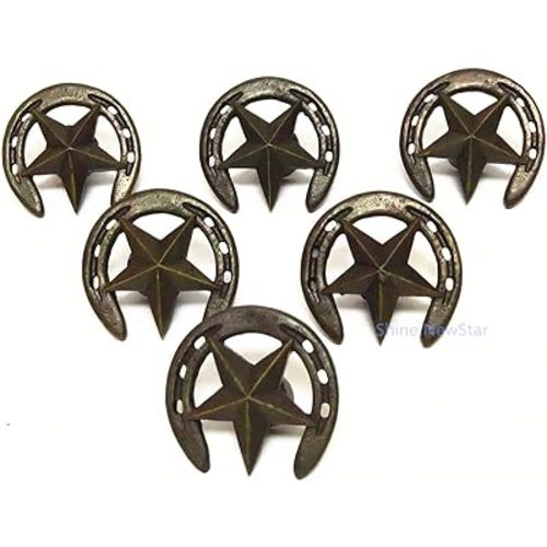 Cowboy Western Horseshoe Vintage Hand Painted Resin Drawer Pulls Cabinet Knobs Handles Country Kitchen Home Decoration (Pack of 6)