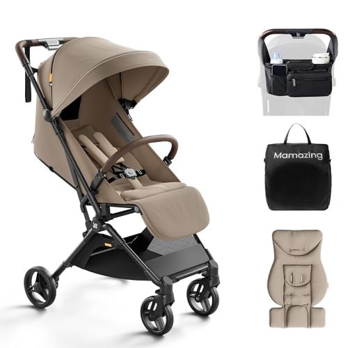MAMAZING Ultra Air Lightweight Baby Travel Stroller with Carbon Fiber Frame, Compact & Airplane-Friendly, One-Handed Fold, 11.6 lbs, Perfect for Toddlers, Organizer & Cushion Included, Simply Taupe