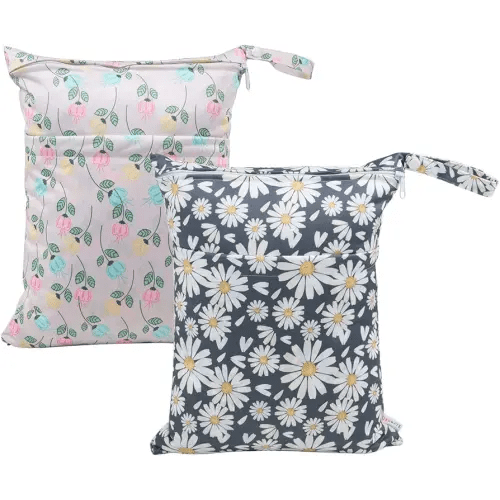 ALVABABY 2pcs Cloth Diaper Wet Dry Bags Waterproof Reusable with Two Zippered Pockets Travel Beach Pool Daycare Soiled Baby Items Yoga Gym Bag for Swimsuits or Wet Clothes L0821