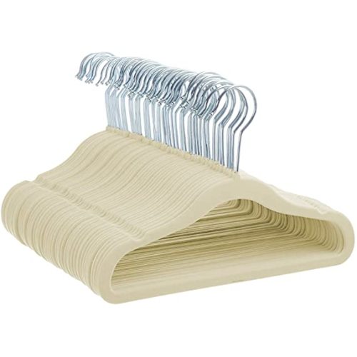 Amazon Basics Kids Velvet, Non-Slip Clothes Hangers, Beige - Pack of 50 - 11" - 50-Pack