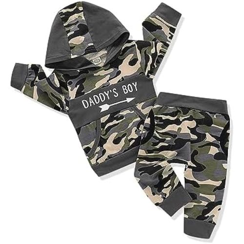 Infant Toddler Baby Boy Clothes Camo Long Sleeve Graphic Hoodie Sweatshirt Pant Set Cute Fall Winter Newborn Outfits
