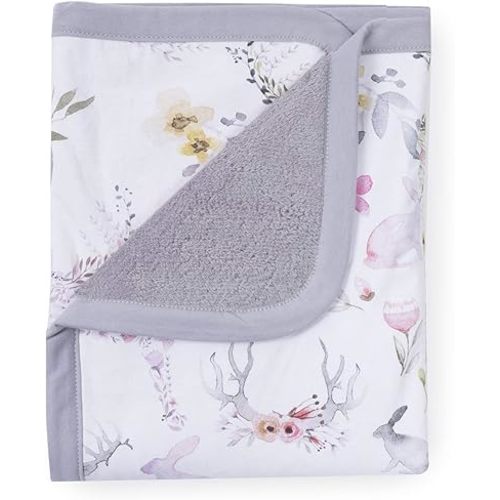 Oilo Baby Blanket, Luxury Soft Plush Chenille Backing & Turkish Cotton Jersey Print, Double Layered, 30" x 40", Rolled Jersey Edge Trim, Machine Washable, Perfect for Infant or Toddlers, Woodland Fawn