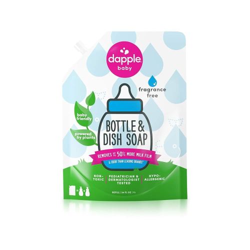 Dapple Baby - Bottle & Dish Soap Eco Refill, Plant Based Bottle Cleaner, Baby Safe Liquid Dish Soap, Fragrance Free Scented - 1 l (Pack of 1)