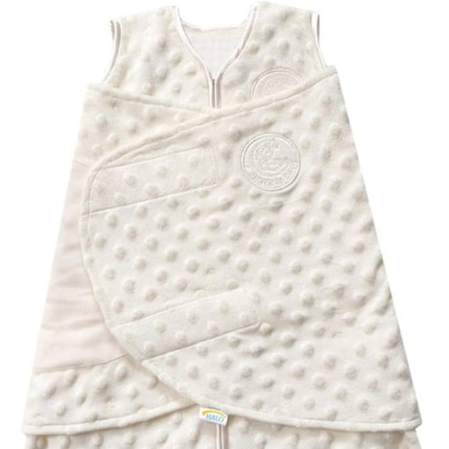 HALO Sleepsack Swaddle, 3-Way Adjustable Swaddle Blanket, TOG 3.0, Velboa Plush Dots, Cream, Newborn, 0-3 Months
