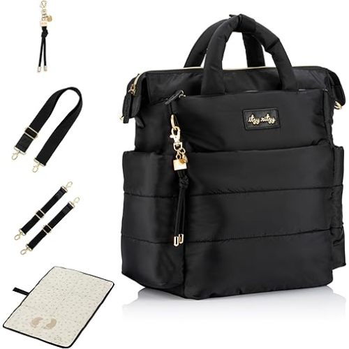 Itzy Ritzy Dream Convertible Diaper Bag Tote Backpack - Baby Diaper Bag with 14 Pockets, Changing Pad & More (Midnight Black)