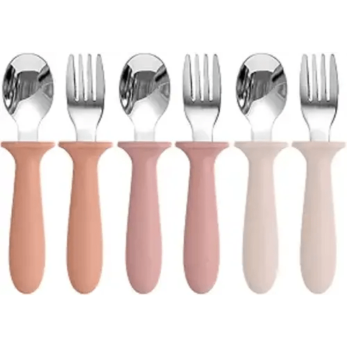 Toddler Spoons and Forks Set, 6 Pack Kids Silverware with Silicone Handle, BPA Free, 18/8 Stainless Steel Children Safe Toddler Utensils, Dishwasher Safe