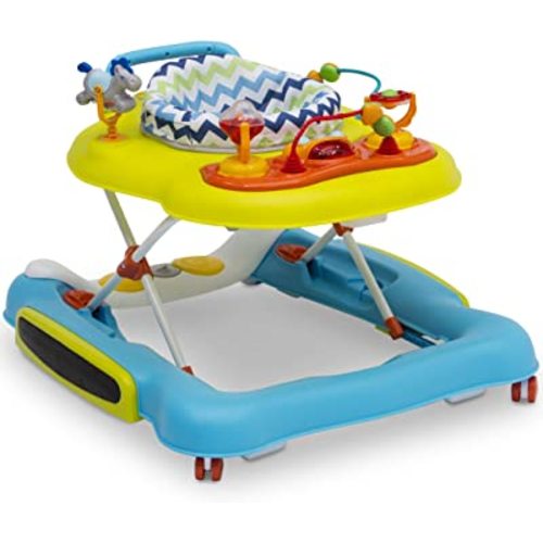 Delta Children 4-in-1 Discover & Play Musical Walker - Features 360 Degree Swivel Seat, Rocker and Walker Mode, Step-to-Play Music, Machine-Washable Seat, Blue/Green