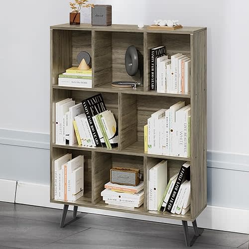 Bookshelf, 3-Tier 8 Cube Open Wooden Book Shelf with Legs, Floor Standing Office Bookcase, Wooden Bookcase for Office Furniture, Cubby Storage Organizer for Living Room/Bedroom