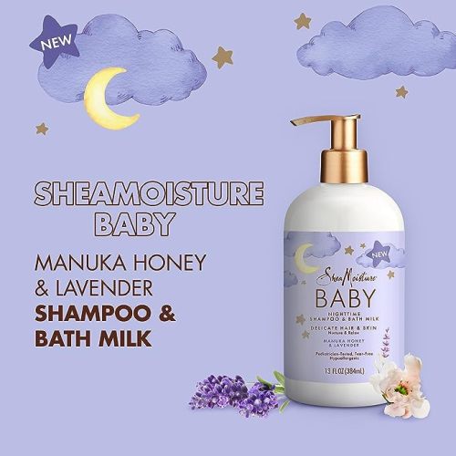 SheaMoisture Baby Shampoo & Bath Milk Manuka Honey & Lavender for Delicate Hair and Skin Nighttime Skin and Hair Care Regimen 13 oz