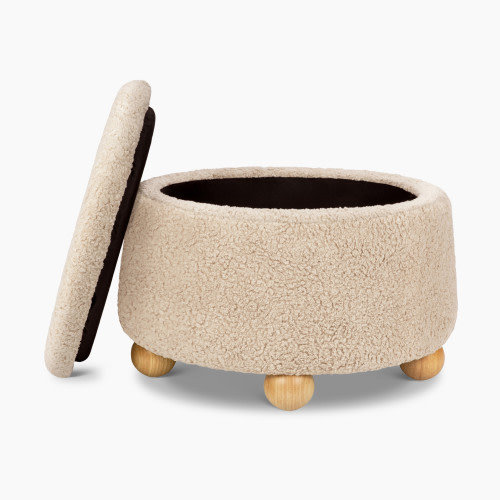 Namesake Tuffet Storage Ottoman - Chai Shearling With Honey Ball Feet